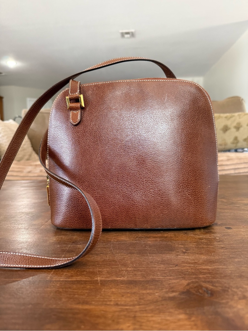 Vintage Salvatore Ferragamo Brown Pebbled Leather Crossbody Bag